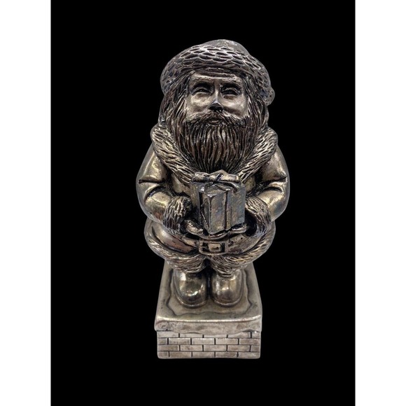 Santa Claus Wind Up Music Box Figurine Silver Plate Vtg Santa is Coming to Town - Picture 2 of 11